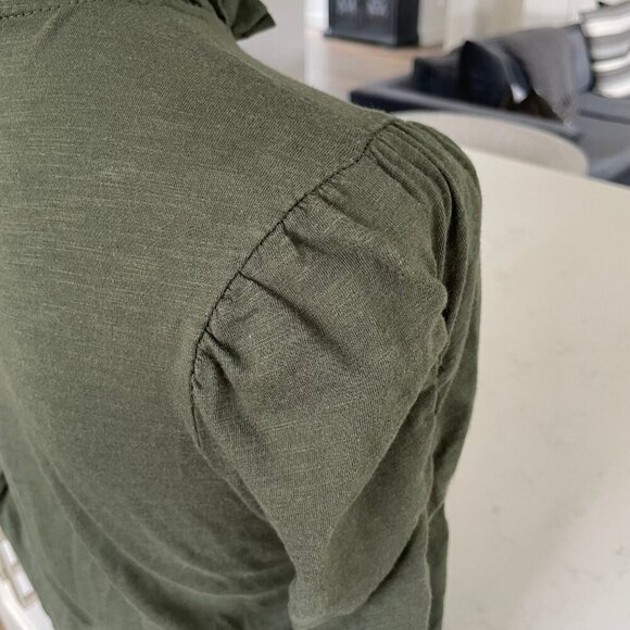 Anthropologie Maeve LS Frill Neck Ruched Sleeve Cotton Modal Top Green XS NWOT - Picture 8 of 12